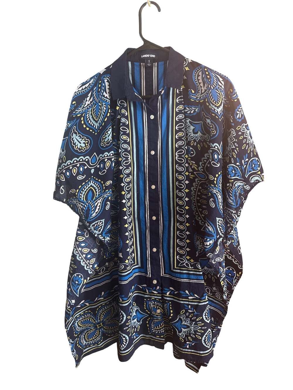 Lands' End Womens Paisley Button Down Collared Swim Cover Up Size Small